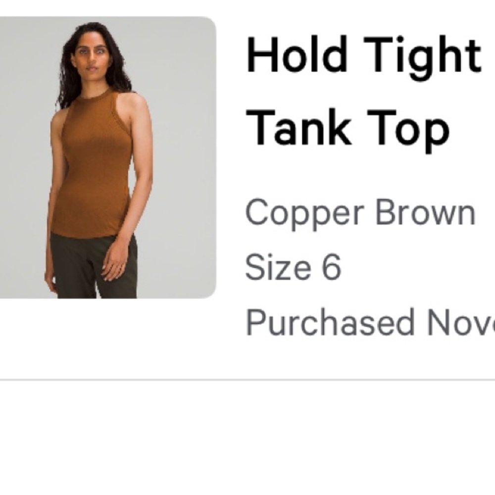 Lululemon hold tight tank in copper brown size 6 - BNWT